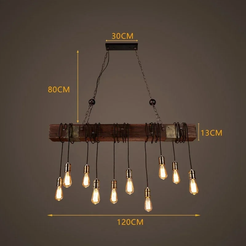 American Retro Industrial Style Chandelier Glass Solid Wood Iron Restaurant Bar Coffee Shop Boat Wood Decoration Pendent Lamp
