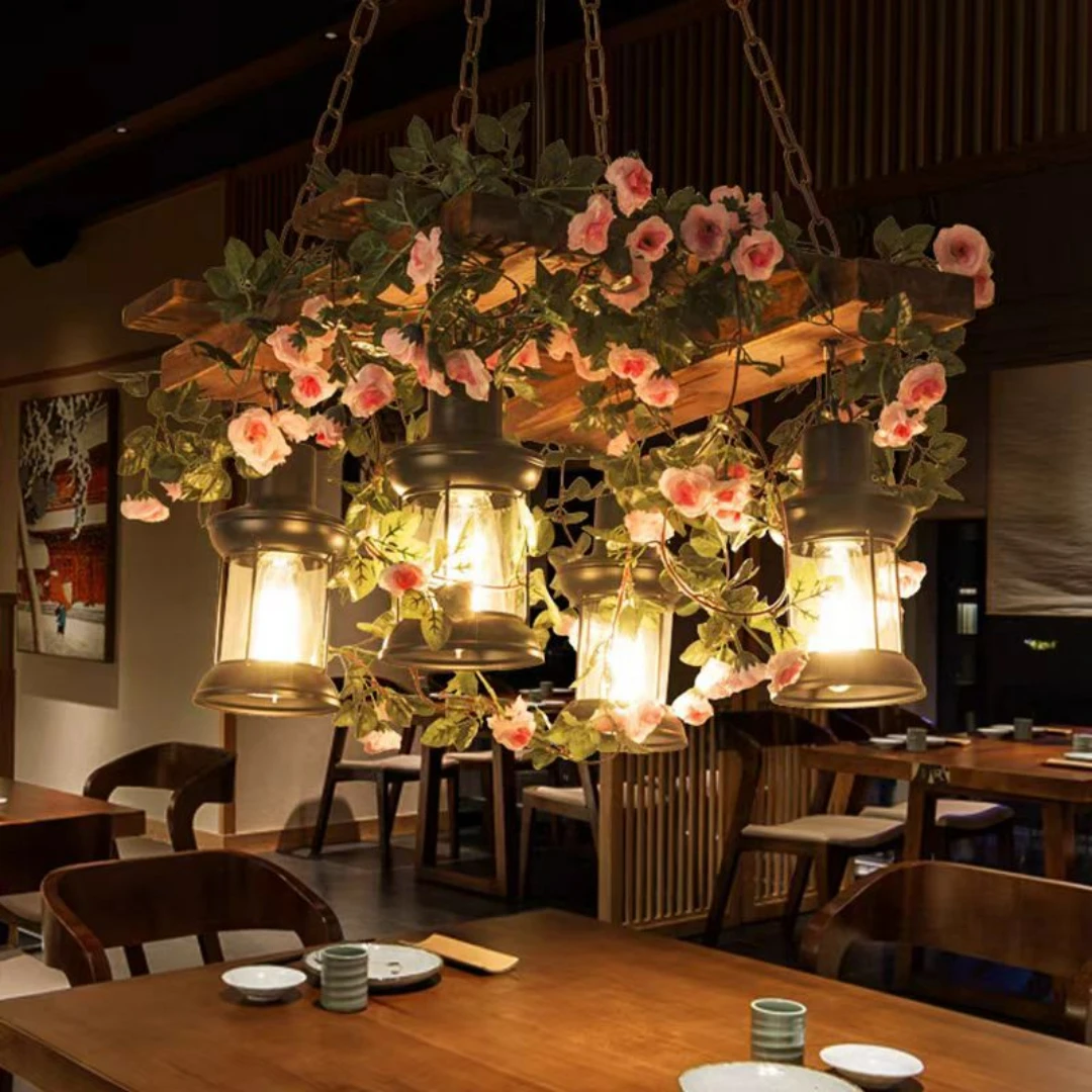 American Retro Industrial Style Chandelier Glass Solid Wood Iron Restaurant Bar Coffee Shop Boat Wood Decoration Pendent Lamp