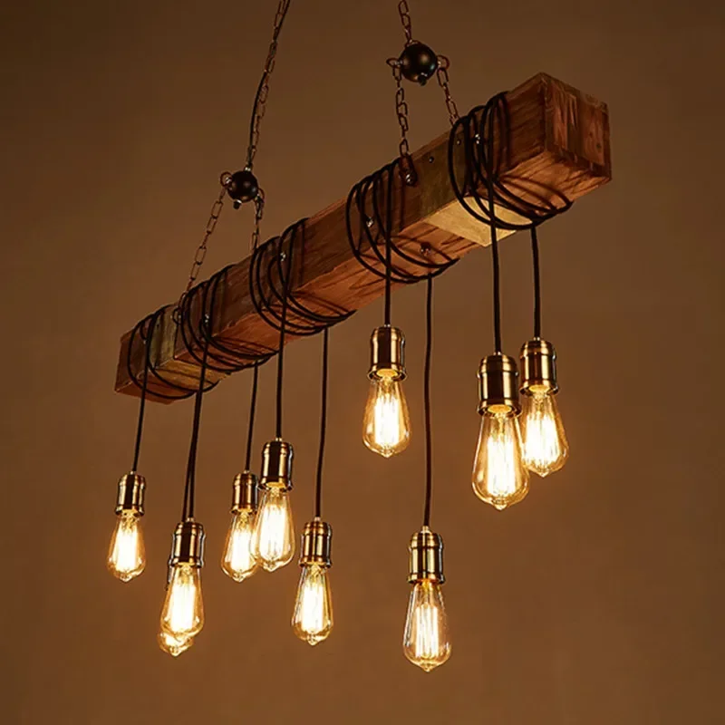 American Retro Industrial Style Chandelier Glass Solid Wood Iron Restaurant Bar Coffee Shop Boat Wood Decoration Pendent Lamp