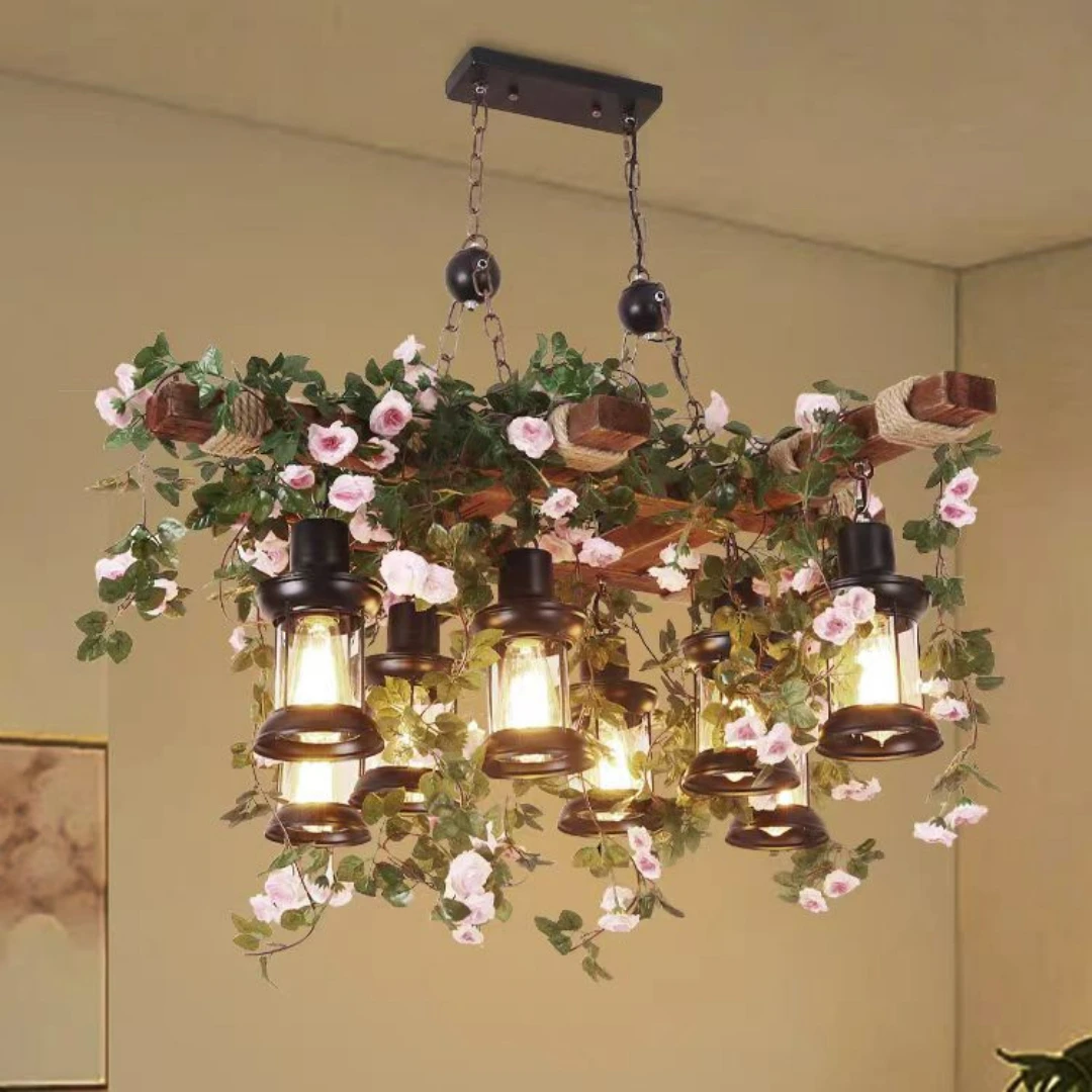 American Retro Industrial Style Chandelier Glass Solid Wood Iron Restaurant Bar Coffee Shop Boat Wood Decoration Pendent Lamp