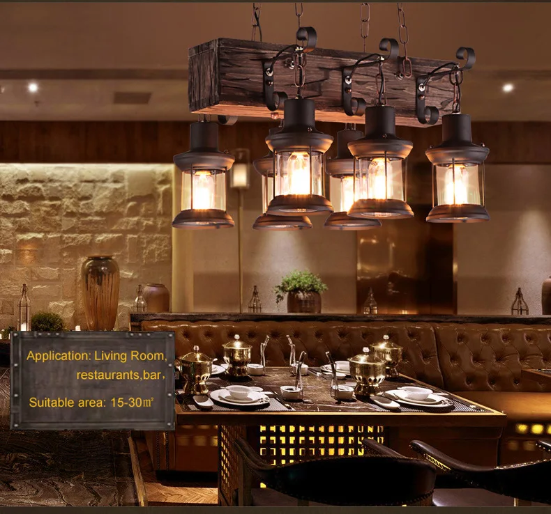 Industrial Style Design Retro Iron Chandelier Creative Restaurant Bar American Nostalgic Country Bar Cafe Boat Wood Pendent Lamp