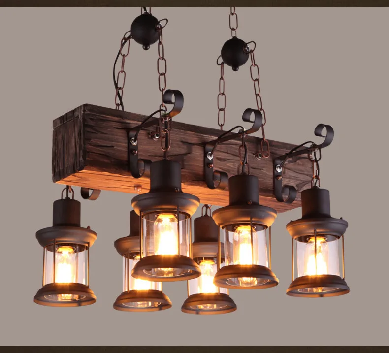 Industrial Style Design Retro Iron Chandelier Creative Restaurant Bar American Nostalgic Country Bar Cafe Boat Wood Pendent Lamp