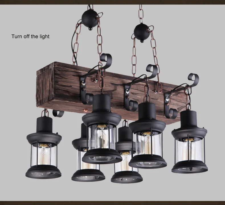 Industrial Style Design Retro Iron Chandelier Creative Restaurant Bar American Nostalgic Country Bar Cafe Boat Wood Pendent Lamp
