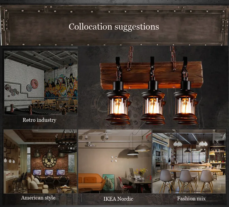 Industrial Style Design Retro Iron Chandelier Creative Restaurant Bar American Nostalgic Country Bar Cafe Boat Wood Pendent Lamp