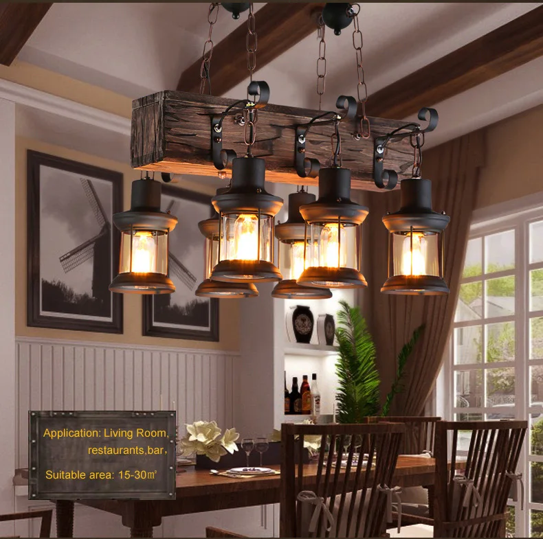 Industrial Style Design Retro Iron Chandelier Creative Restaurant Bar American Nostalgic Country Bar Cafe Boat Wood Pendent Lamp