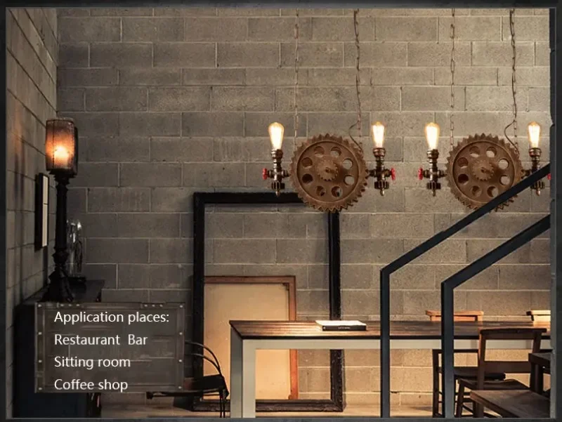 Vintage Loft Pendant Lamps Gear Clain Lights Water Pipe Arm Bar Restaurant Industry Wind Cafe Living Room Dining  Stair Lamp