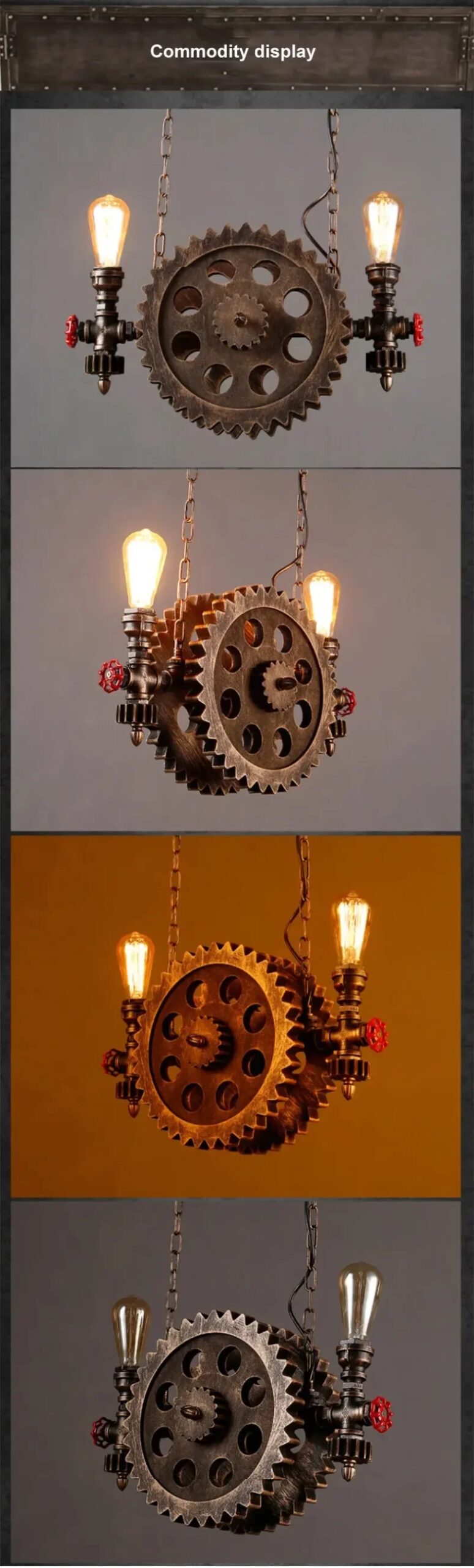 Vintage Loft Pendant Lamps Gear Clain Lights Water Pipe Arm Bar Restaurant Industry Wind Cafe Living Room Dining  Stair Lamp