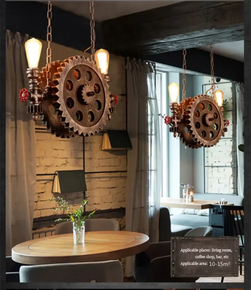 Vintage Loft Pendant Lamps Gear Clain Lights Water Pipe Arm Bar Restaurant Industry Wind Cafe Living Room Dining  Stair Lamp
