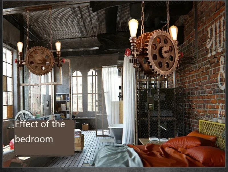 Vintage Loft Pendant Lamps Gear Clain Lights Water Pipe Arm Bar Restaurant Industry Wind Cafe Living Room Dining  Stair Lamp
