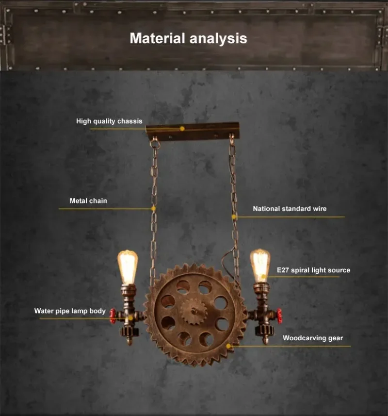 Vintage Loft Pendant Lamps Gear Clain Lights Water Pipe Arm Bar Restaurant Industry Wind Cafe Living Room Dining  Stair Lamp