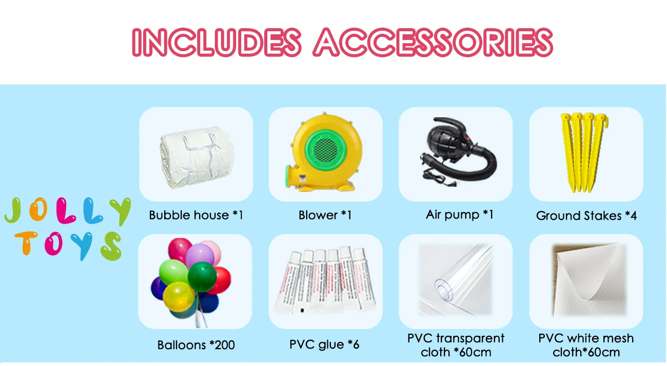 JOLLY TOYS Balloon inflatable bubble house with trampoline and transparent dome PVC material  with blower