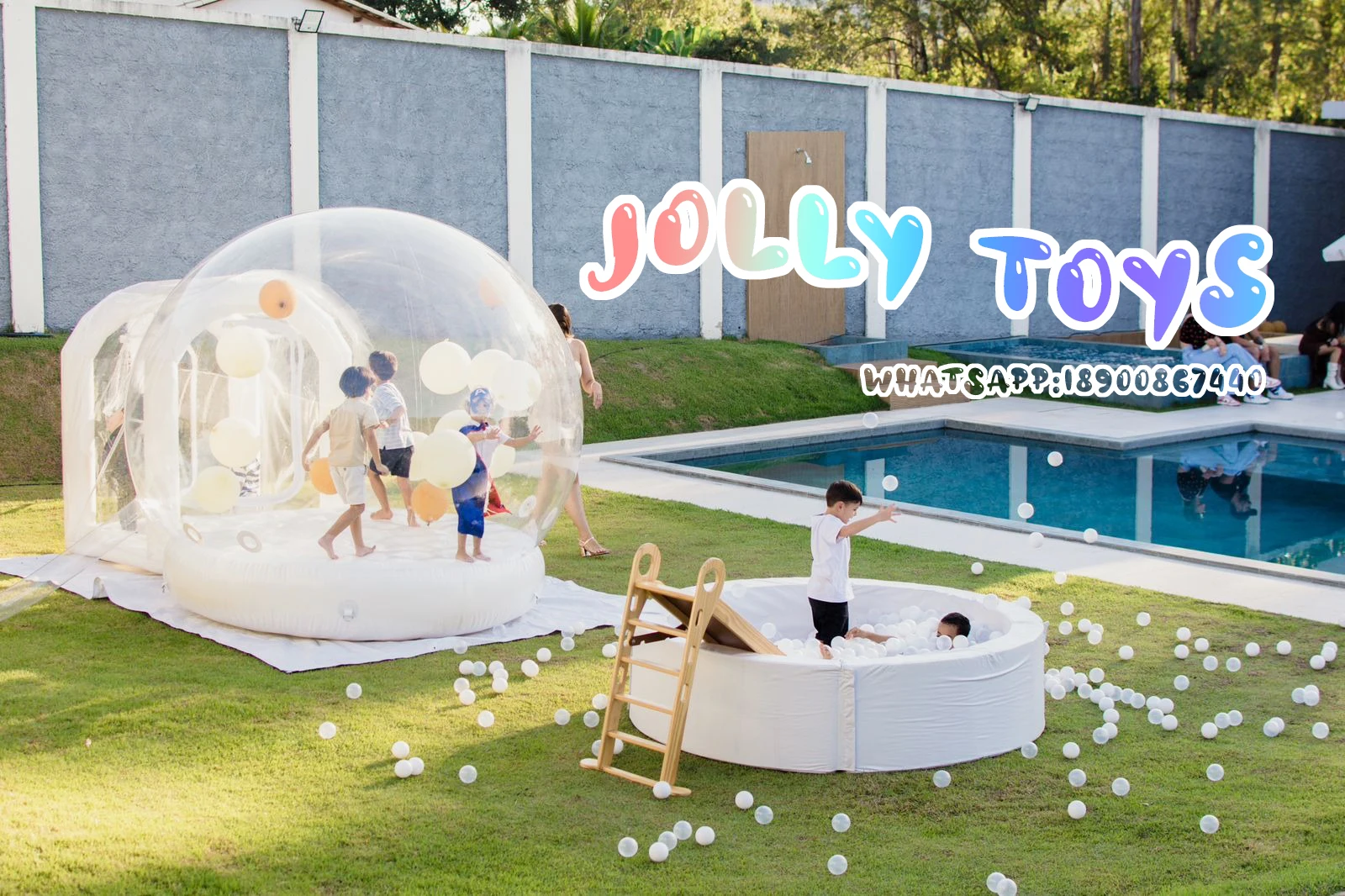 JOLLY TOYS Balloon inflatable bubble house with trampoline and transparent dome PVC material  with blower
