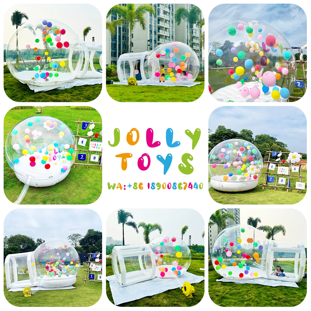 JOLLY TOYS Balloon inflatable bubble house with trampoline and transparent dome PVC material  with blower