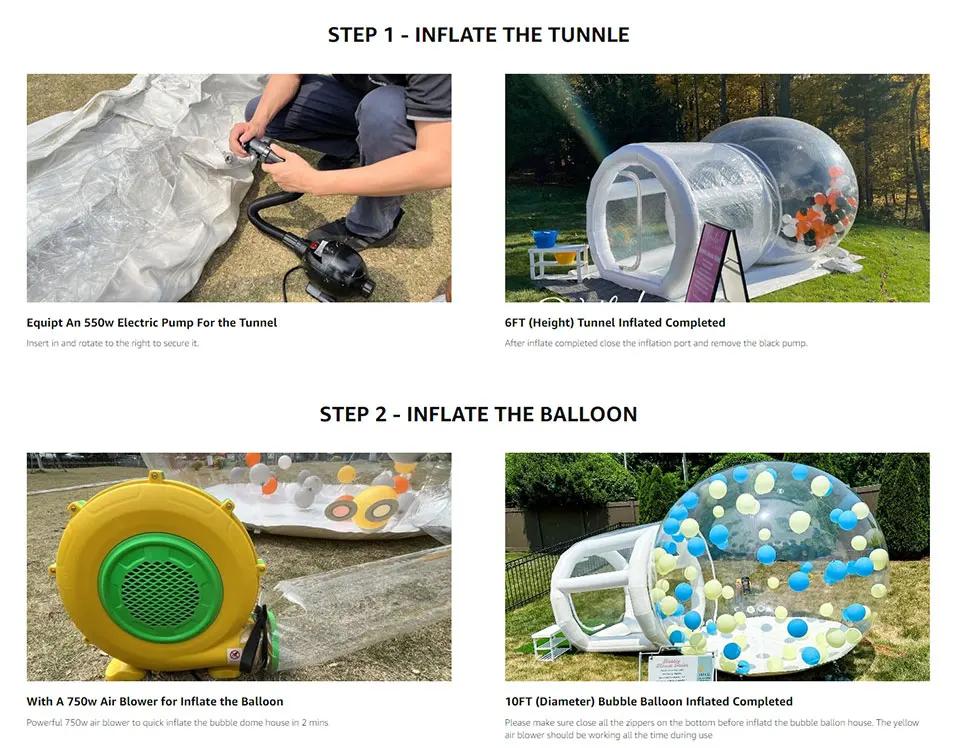 JOLLY TOYS Balloon inflatable bubble house with trampoline and transparent dome PVC material  with blower