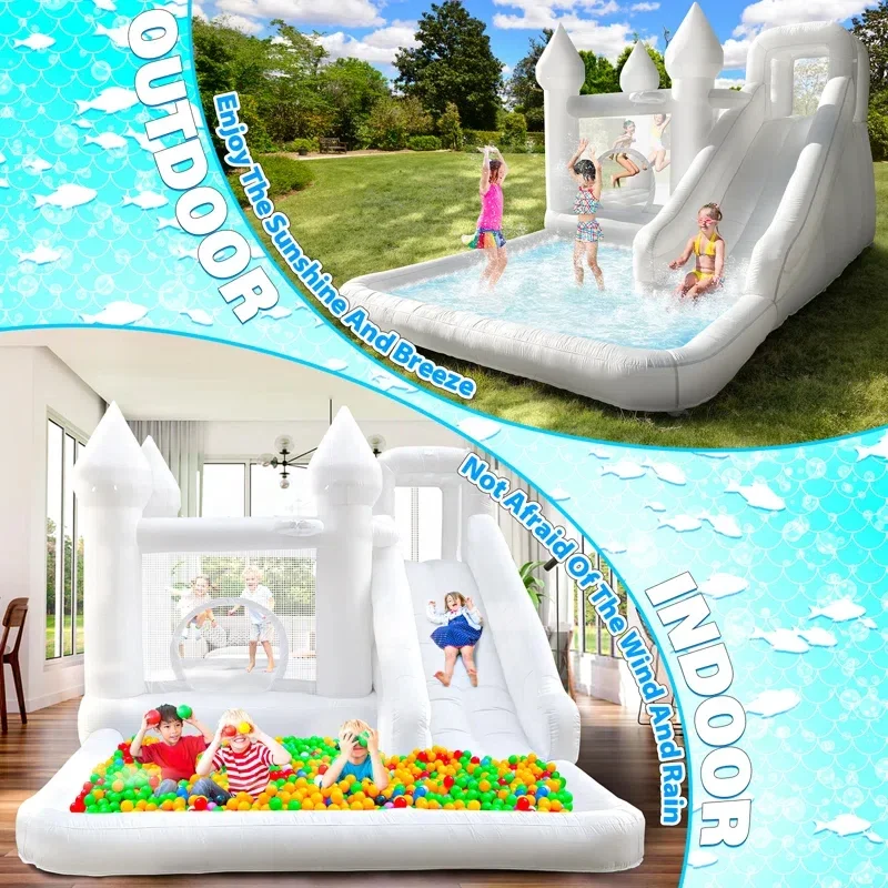 White Grade Bounce House With Slide Inflatable Water Slide Jumping Castle Kids Pool Ball Pit Children Summer Water Play Outdoor White Grade Bounce House With Slide Inflatable Water Slide Jumping Castle Kids Pool Ball Pit Children Summer Water Play Outdoor