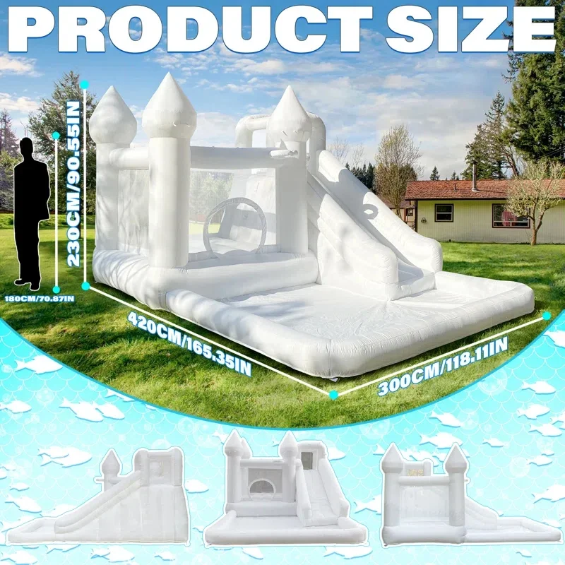 White Grade Bounce House With Slide Inflatable Water Slide Jumping Castle Kids Pool Ball Pit Children Summer Water Play Outdoor White Grade Bounce House With Slide Inflatable Water Slide Jumping Castle Kids Pool Ball Pit Children Summer Water Play Outdoor