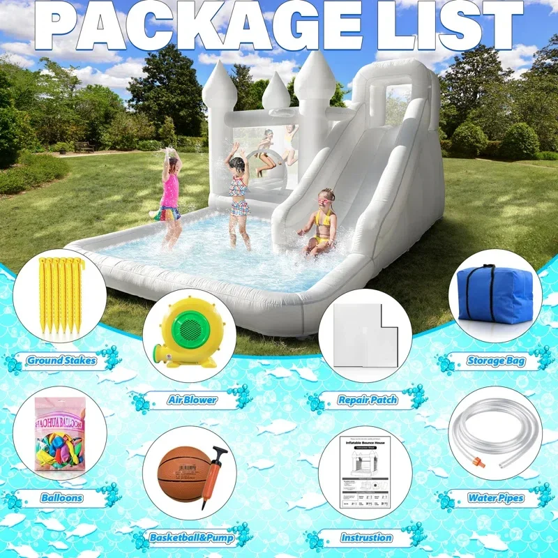 White Grade Bounce House With Slide Inflatable Water Slide Jumping Castle Kids Pool Ball Pit Children Summer Water Play Outdoor White Grade Bounce House With Slide Inflatable Water Slide Jumping Castle Kids Pool Ball Pit Children Summer Water Play Outdoor