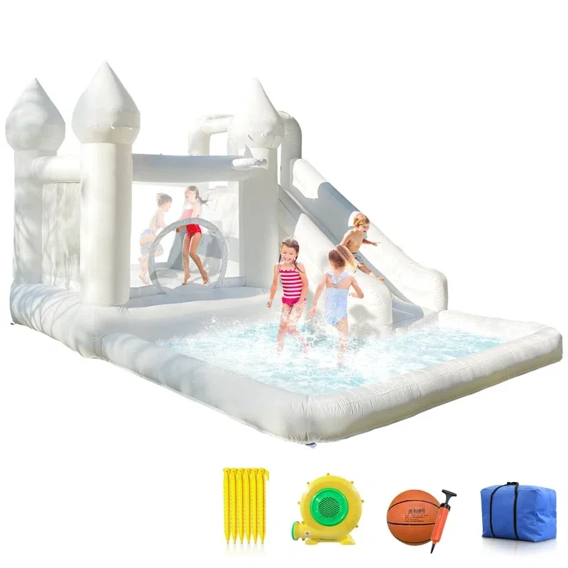 White Grade Bounce House With Slide Inflatable Water Slide Jumping Castle Kids Pool Ball Pit Children Summer Water Play Outdoor White Grade Bounce House With Slide Inflatable Water Slide Jumping Castle Kids Pool Ball Pit Children Summer Water Play Outdoor