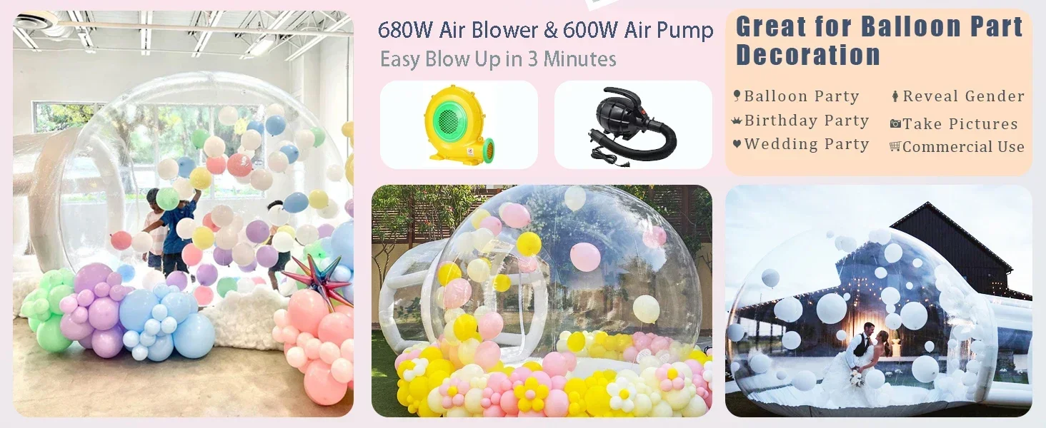 Inflatable Bubble House for Party Supplies,Outdoor Wedding Decor,Kids Birthday Party amusement park, Transparent Bubble Dome