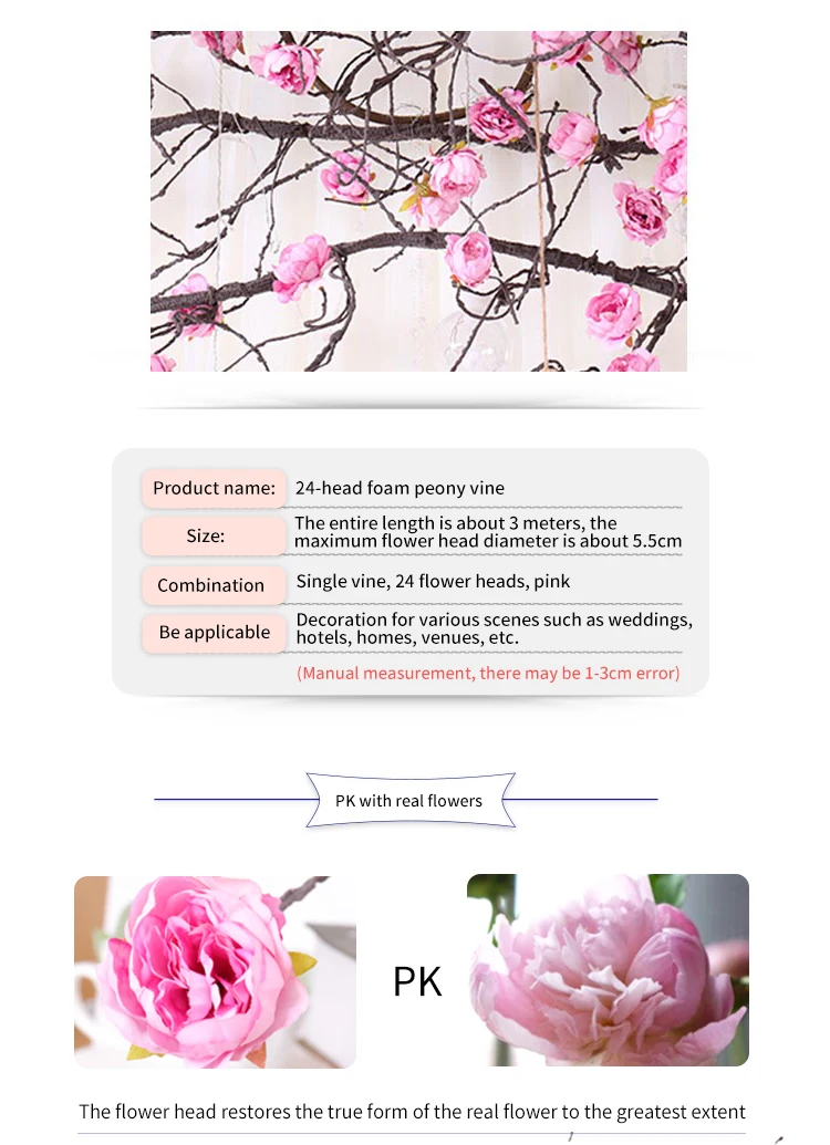 3m immortal peony extra long thick vine hanging wreath home garden wedding arch DIY fake vine wall decoration 3m immortal peony extra long thick vine hanging wreath home garden wedding arch DIY fake vine wall decoration