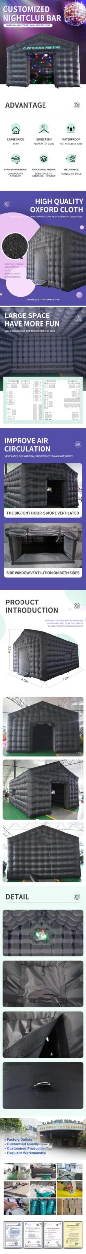 7x5m Disco Light N Fog Machine Black Cube Blow Up Bar Tent Inflatable Nightclub Portable Inflatable Party Tent Free Air Shipping