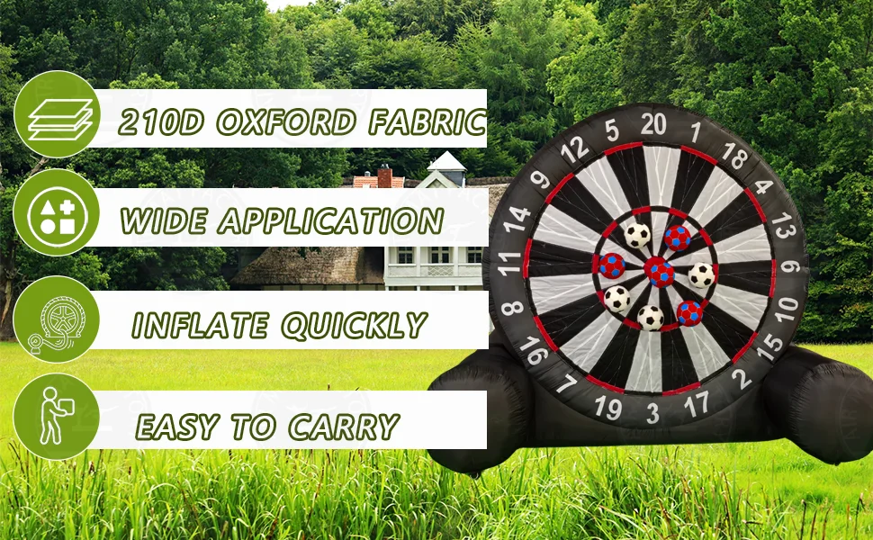 3M High Giant Outdoor Inflatable Football Dart Board with 6 Footballs and Blower, Sticky Kickball Sports Target Game