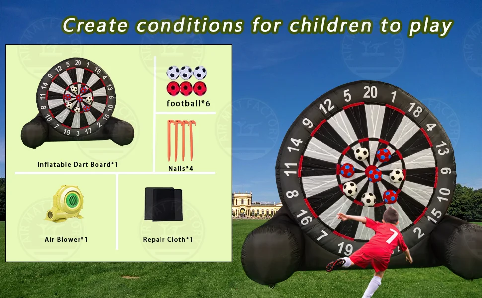 3M High Giant Outdoor Inflatable Football Dart Board with 6 Footballs and Blower, Sticky Kickball Sports Target Game