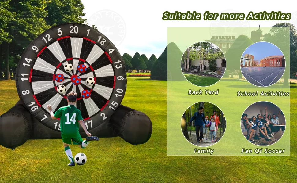3M High Giant Outdoor Inflatable Football Dart Board with 6 Footballs and Blower, Sticky Kickball Sports Target Game