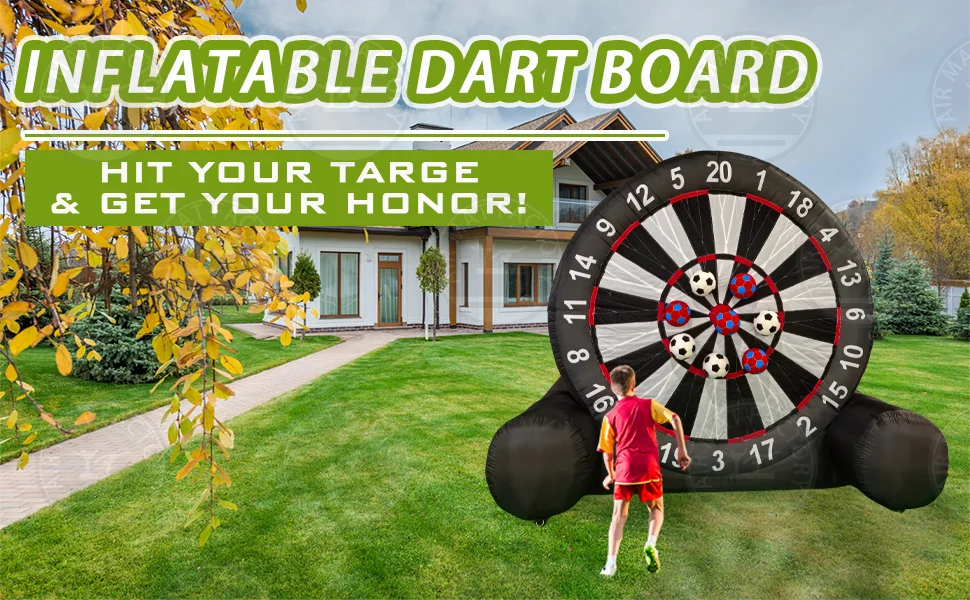 3M High Giant Outdoor Inflatable Football Dart Board with 6 Footballs and Blower, Sticky Kickball Sports Target Game