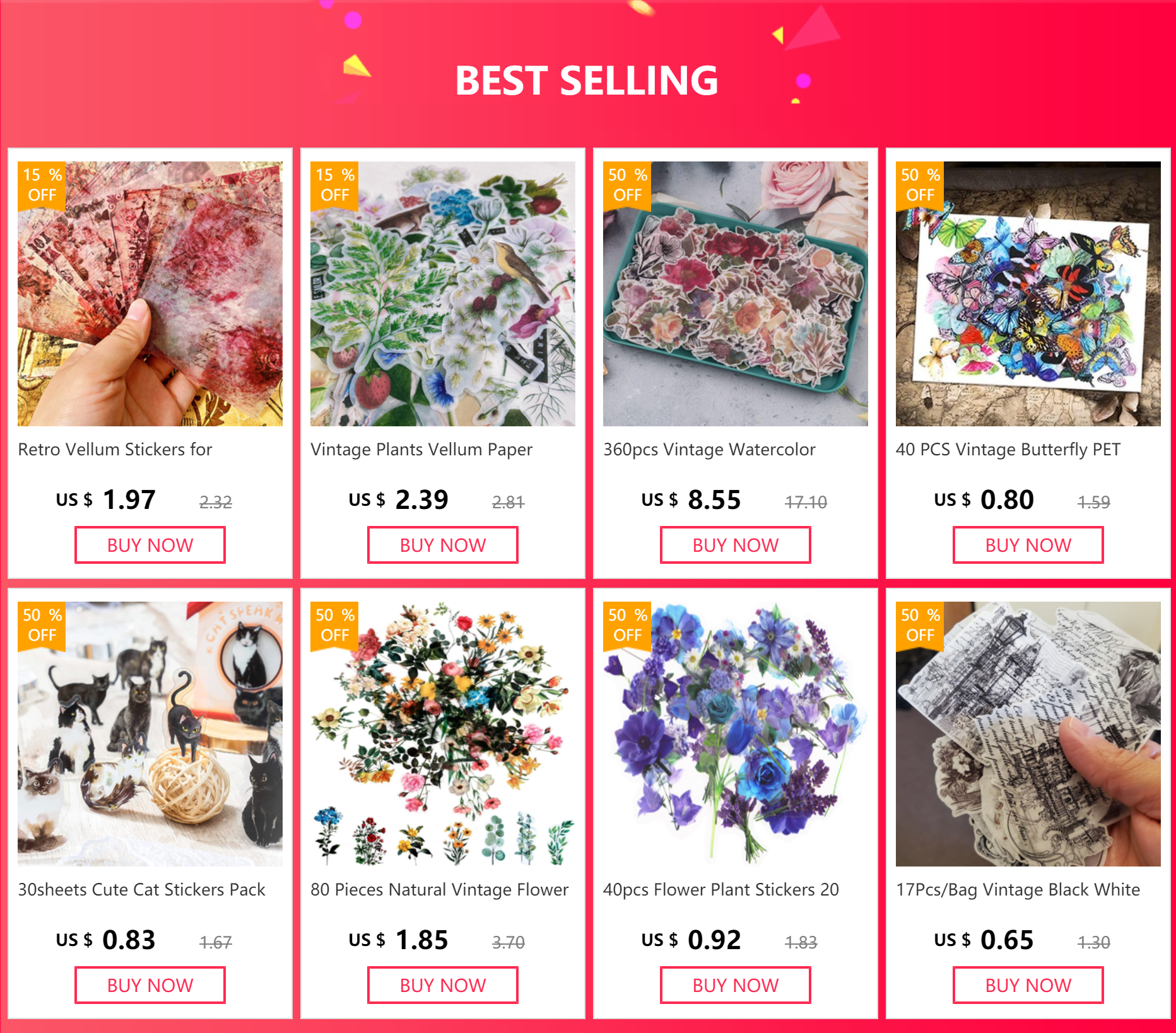 Mushrooms Plant Stickers Set(80 PCS) PET Transparent Vintage Nature  for Scrapbooking Planner Journaling DIY Crafts