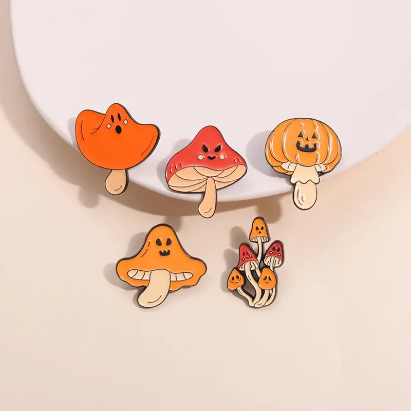 Cartoon Halloween Pumpkin Mushroom Enamel Pins Ghost Brooches Jacket Clothing Backpack Badges Custom Jewelry Gift For Kids