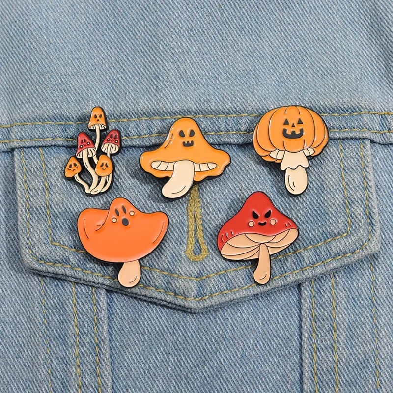 Cartoon Halloween Pumpkin Mushroom Enamel Pins Ghost Brooches Jacket Clothing Backpack Badges Custom Jewelry Gift For Kids