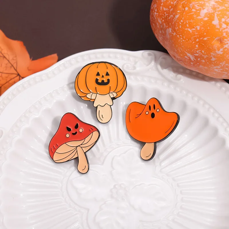 Cartoon Halloween Pumpkin Mushroom Enamel Pins Ghost Brooches Jacket Clothing Backpack Badges Custom Jewelry Gift For Kids