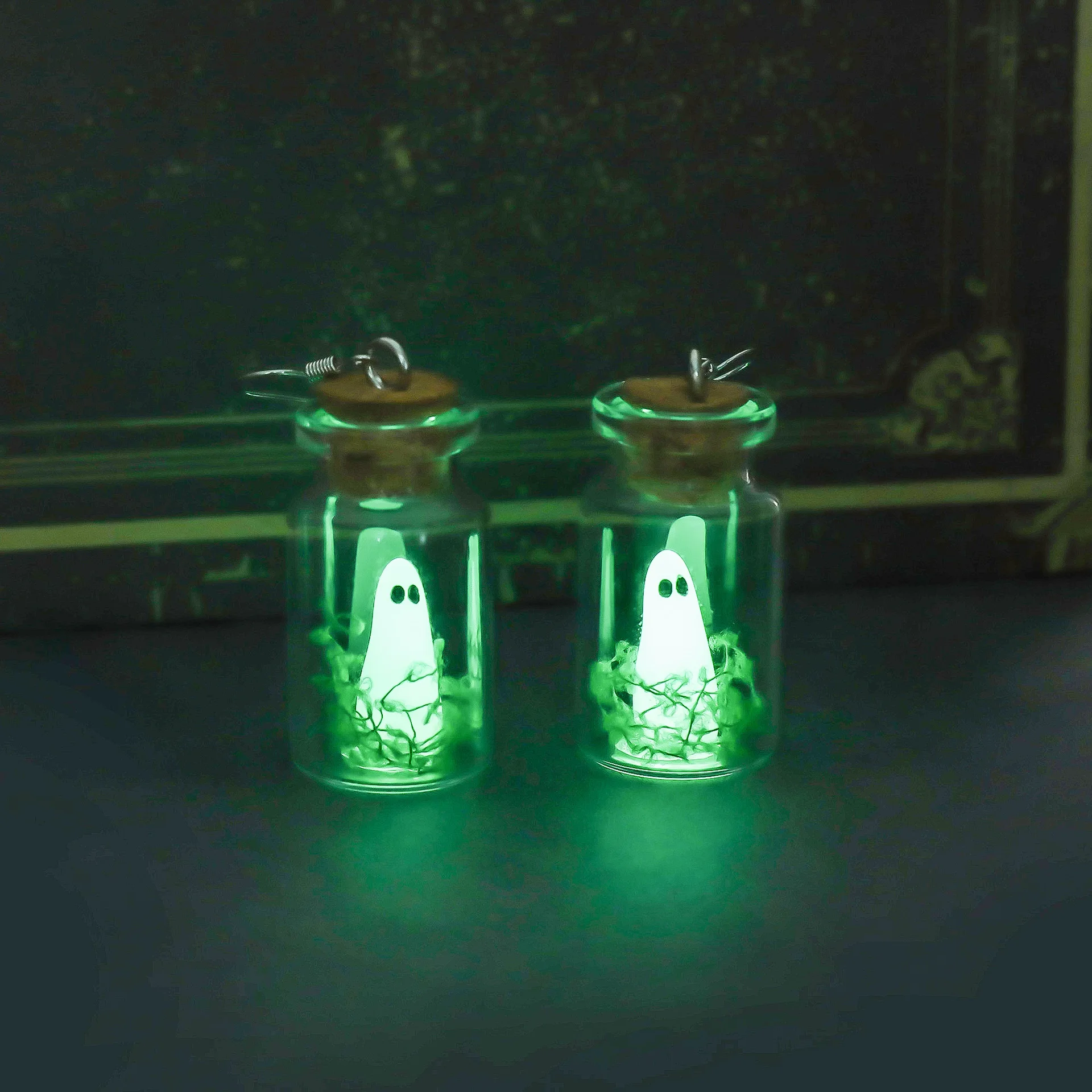 Halloween Adopt A Ghost Tiny Glow Earrings Cute Drifting Bottle Blue Green Luminous Ghost Drop Earrings Day of The Dead Jewelry Halloween Adopt A Ghost Tiny Glow Earrings Cute Drifting Bottle Blue Green Luminous Ghost Drop Earrings Day of The Dead Jewelry