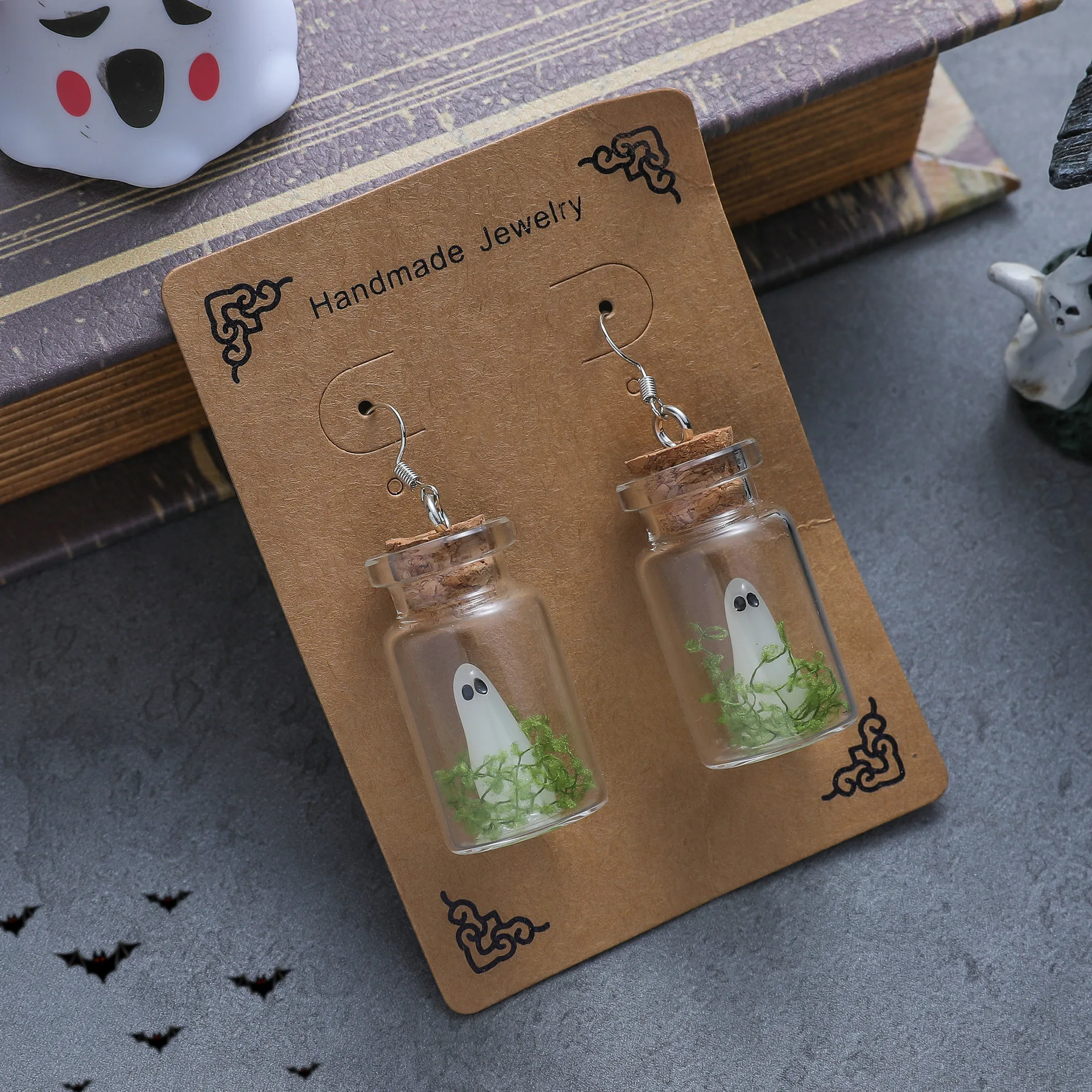 Halloween Adopt A Ghost Tiny Glow Earrings Cute Drifting Bottle Blue Green Luminous Ghost Drop Earrings Day of The Dead Jewelry