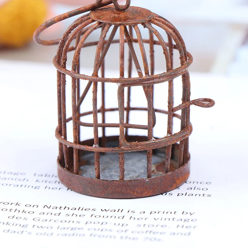 Hot sale 1:12 Scale Metal Bird Cage With Bird Birdcage Dollhouse Miniature Gold Tone New