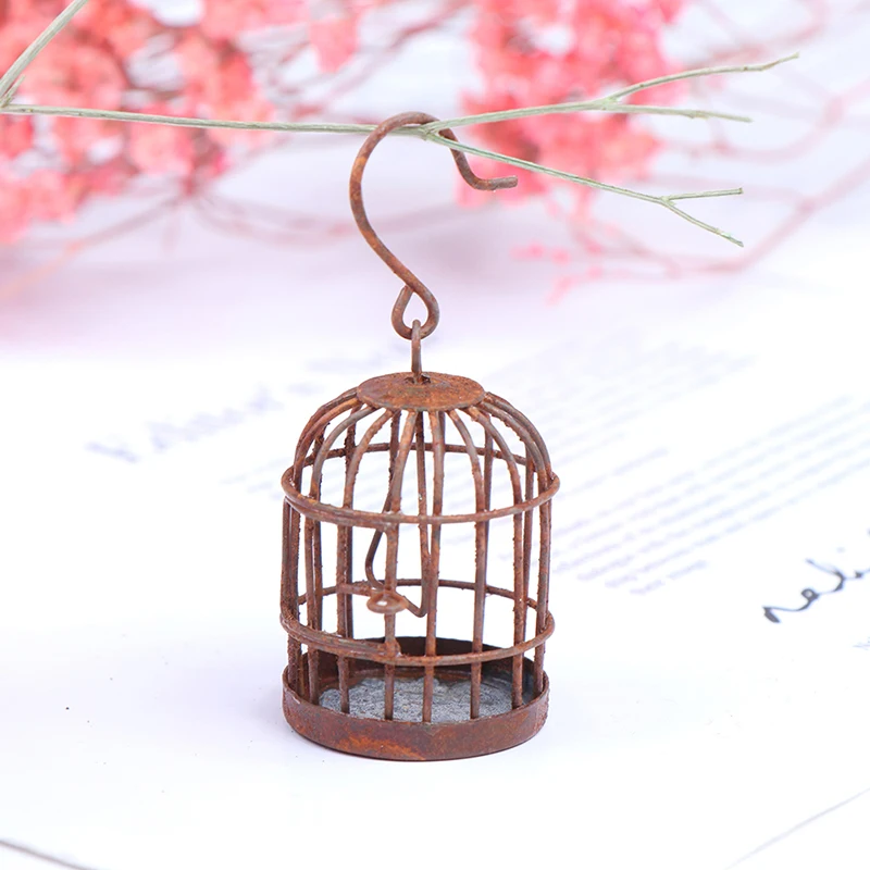 Hot sale 1:12 Scale Metal Bird Cage With Bird Birdcage Dollhouse Miniature Gold Tone New