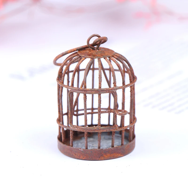 Hot sale 1:12 Scale Metal Bird Cage With Bird Birdcage Dollhouse Miniature Gold Tone New