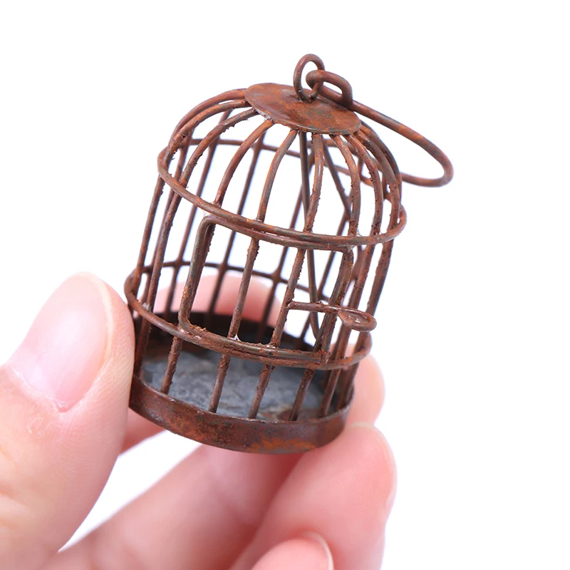 Hot sale 1:12 Scale Metal Bird Cage With Bird Birdcage Dollhouse Miniature Gold Tone New