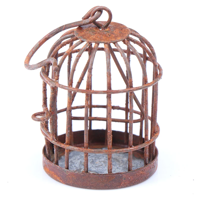 Hot sale 1:12 Scale Metal Bird Cage With Bird Birdcage Dollhouse Miniature Gold Tone New