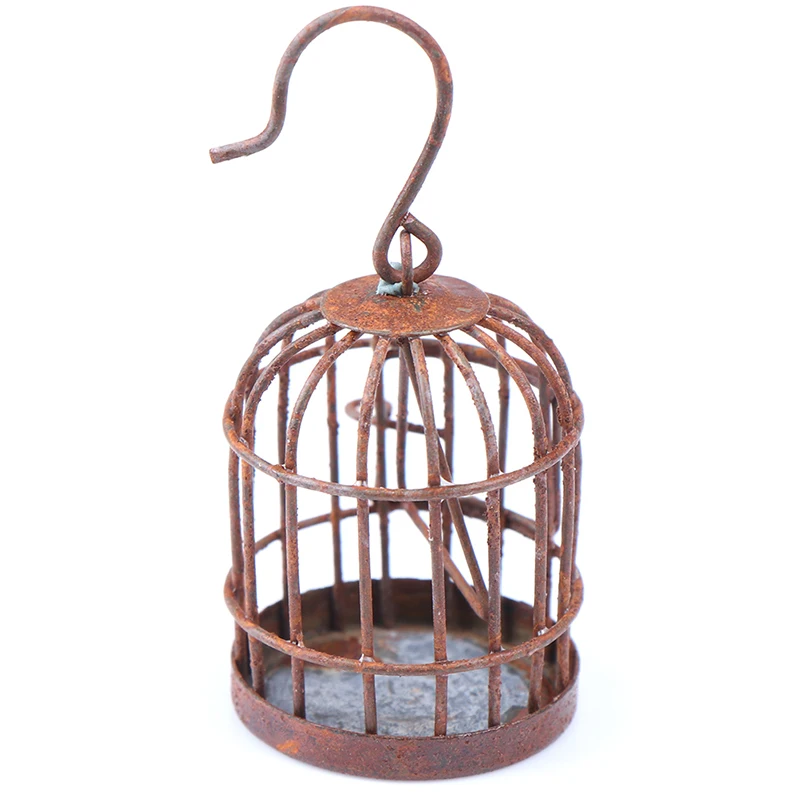 Hot sale 1:12 Scale Metal Bird Cage With Bird Birdcage Dollhouse Miniature Gold Tone New
