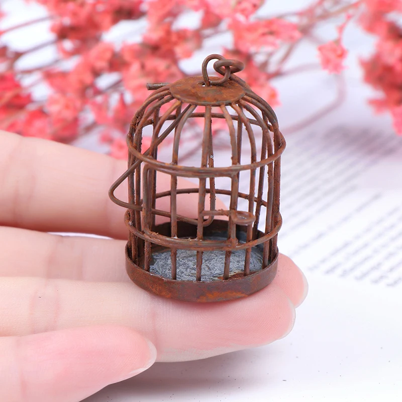 Hot sale 1:12 Scale Metal Bird Cage With Bird Birdcage Dollhouse Miniature Gold Tone New