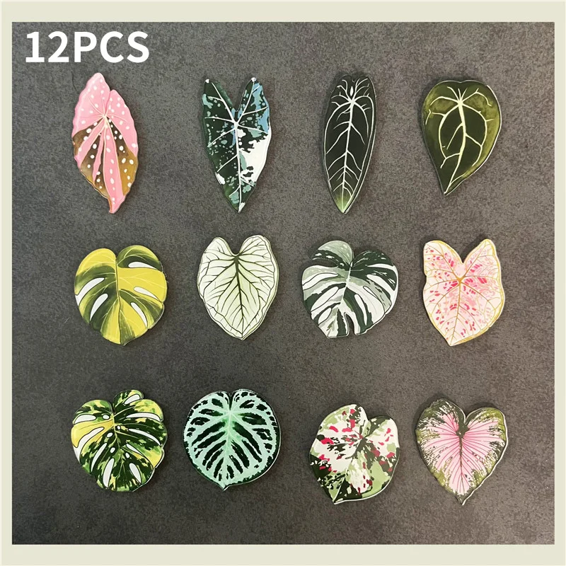 12/24pcs Cute Begonia Monstera Refrigerator Magnets, Kawaii Tropical Plants Refrigerator Magnets, Whiteboard Stickers