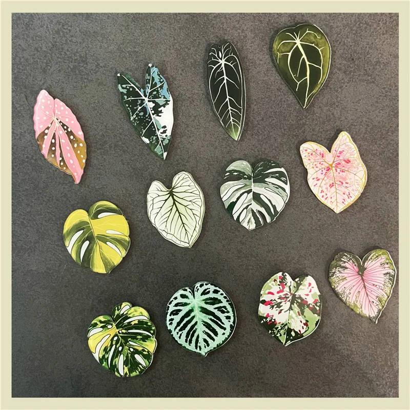12/24pcs Cute Begonia Monstera Refrigerator Magnets, Kawaii Tropical Plants Refrigerator Magnets, Whiteboard Stickers