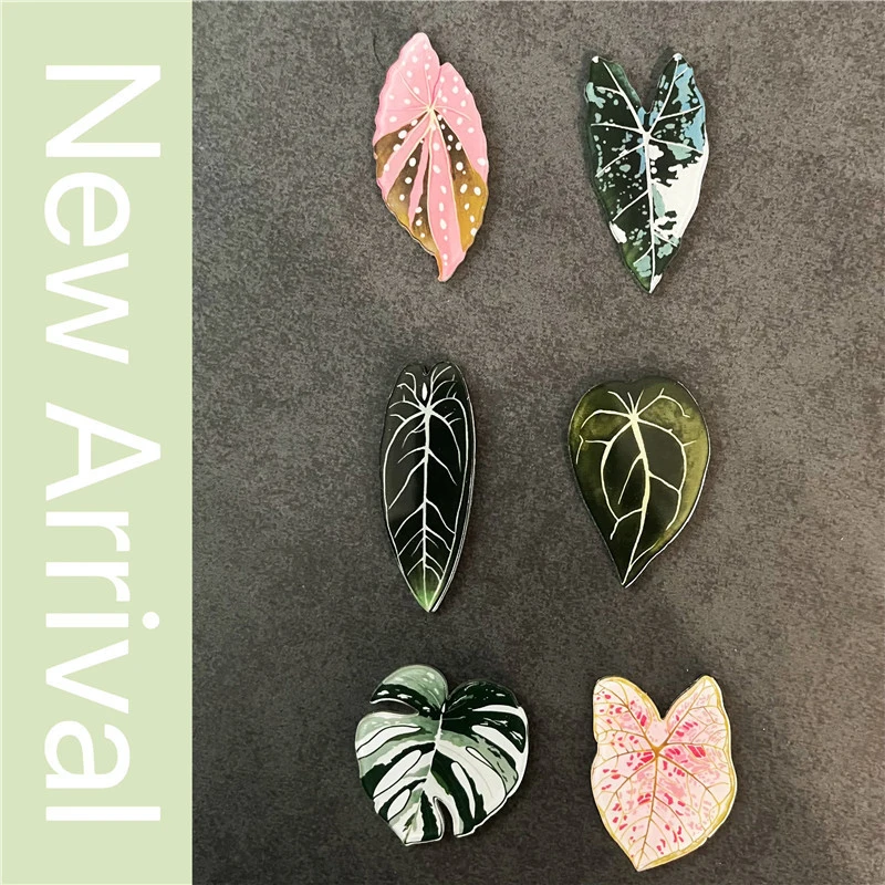12/24pcs Cute Begonia Monstera Refrigerator Magnets, Kawaii Tropical Plants Refrigerator Magnets, Whiteboard Stickers
