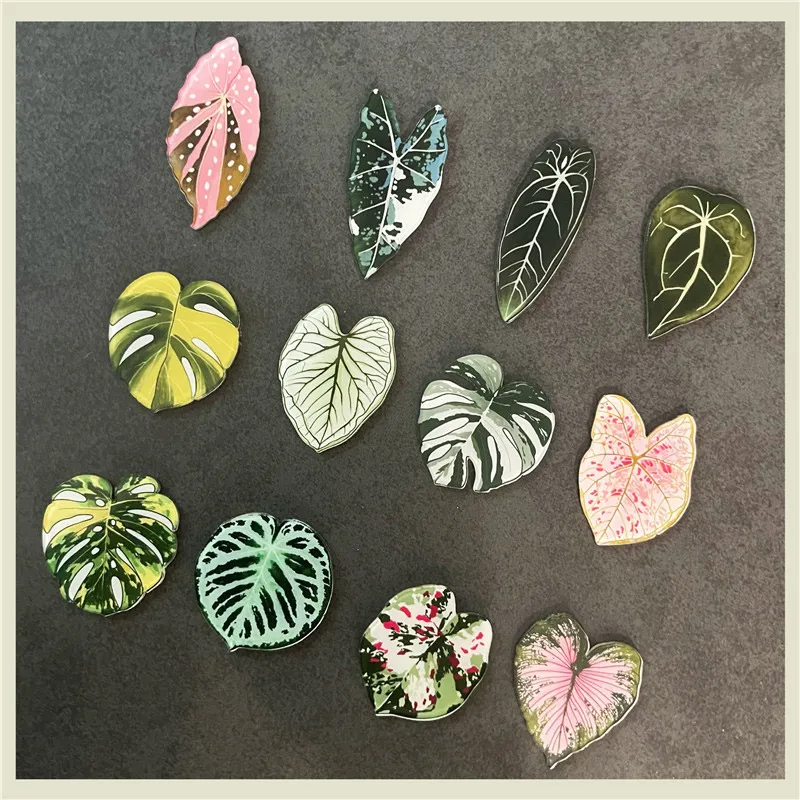 12/24pcs Cute Begonia Monstera Refrigerator Magnets, Kawaii Tropical Plants Refrigerator Magnets, Whiteboard Stickers