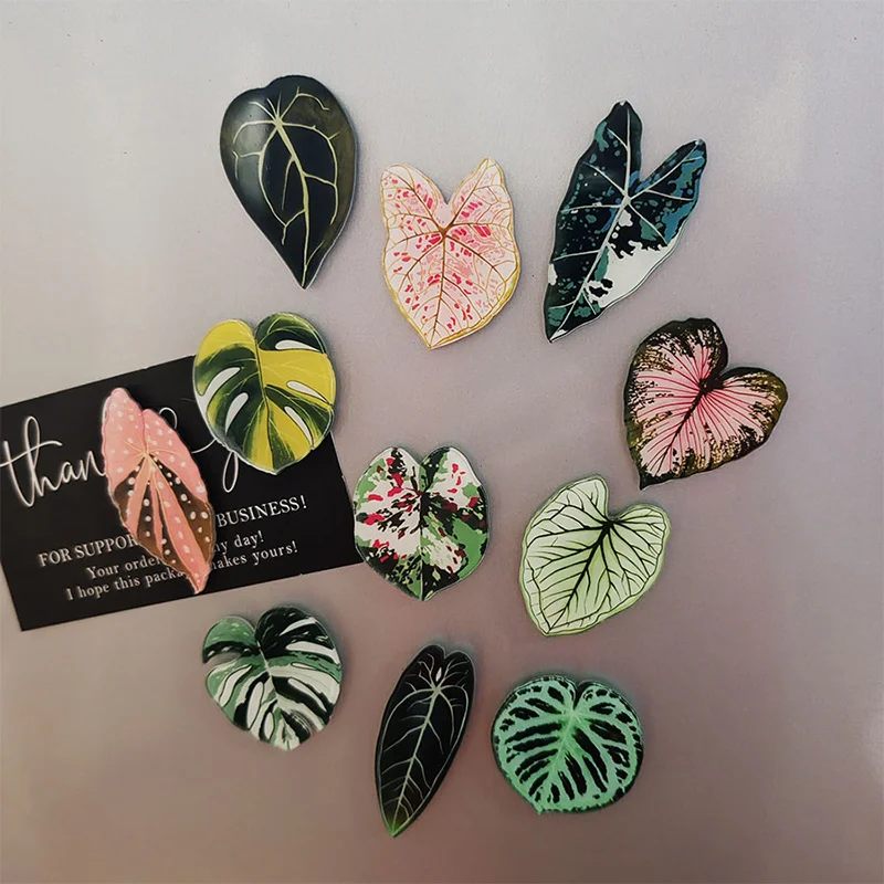 12/24pcs Cute Begonia Monstera Refrigerator Magnets, Kawaii Tropical Plants Refrigerator Magnets, Whiteboard Stickers