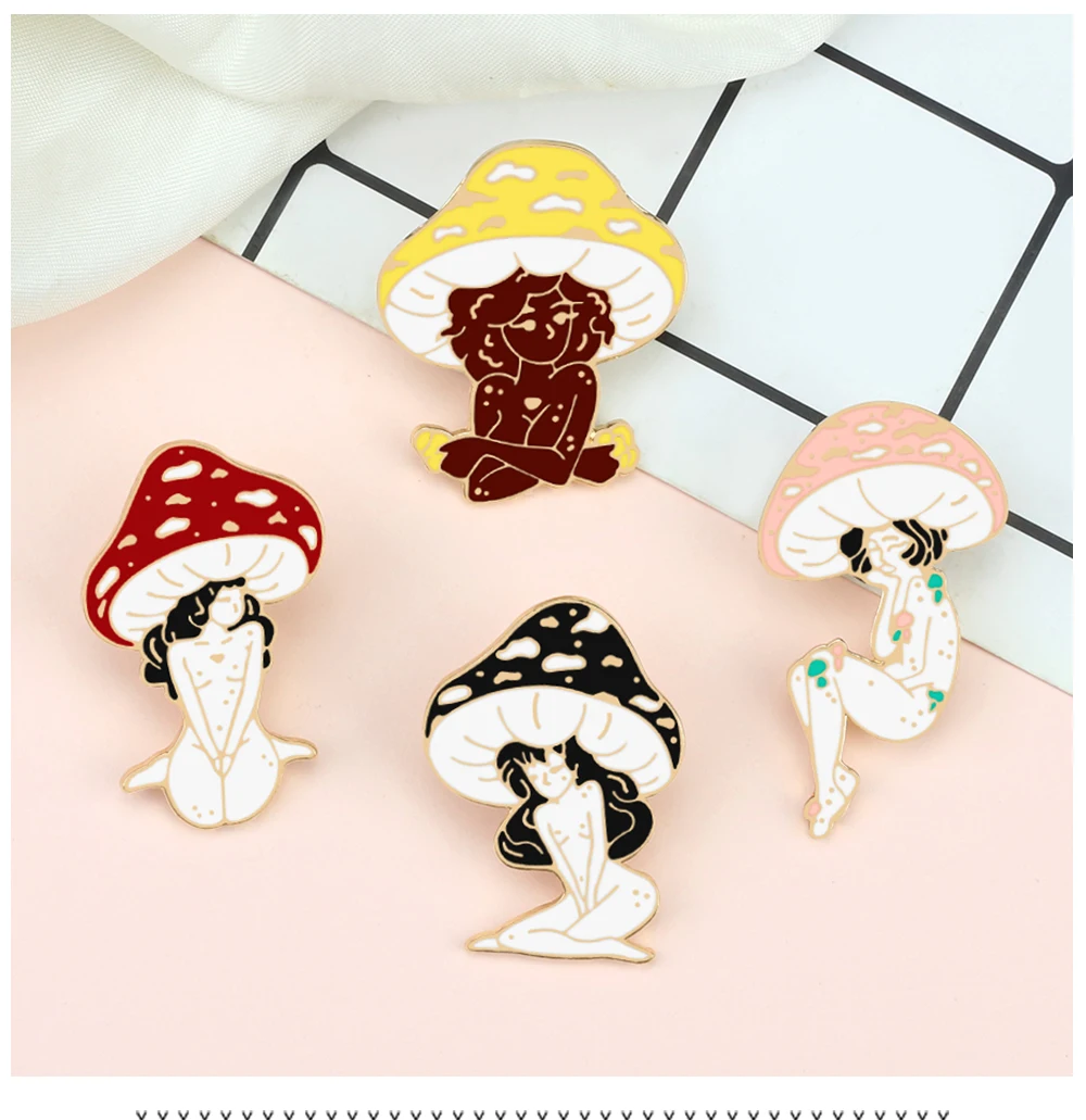 Mushroom Lady Theme Lapel Pins Art Girls and Plant Brooches Cartoon Funny Backpack Enamel Pin Woman Badges Fashion Jewelry Gifts