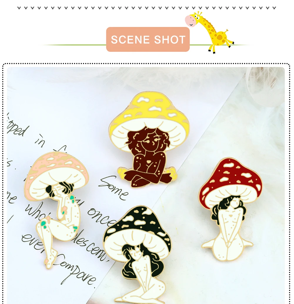 Mushroom Lady Theme Lapel Pins Art Girls and Plant Brooches Cartoon Funny Backpack Enamel Pin Woman Badges Fashion Jewelry Gifts