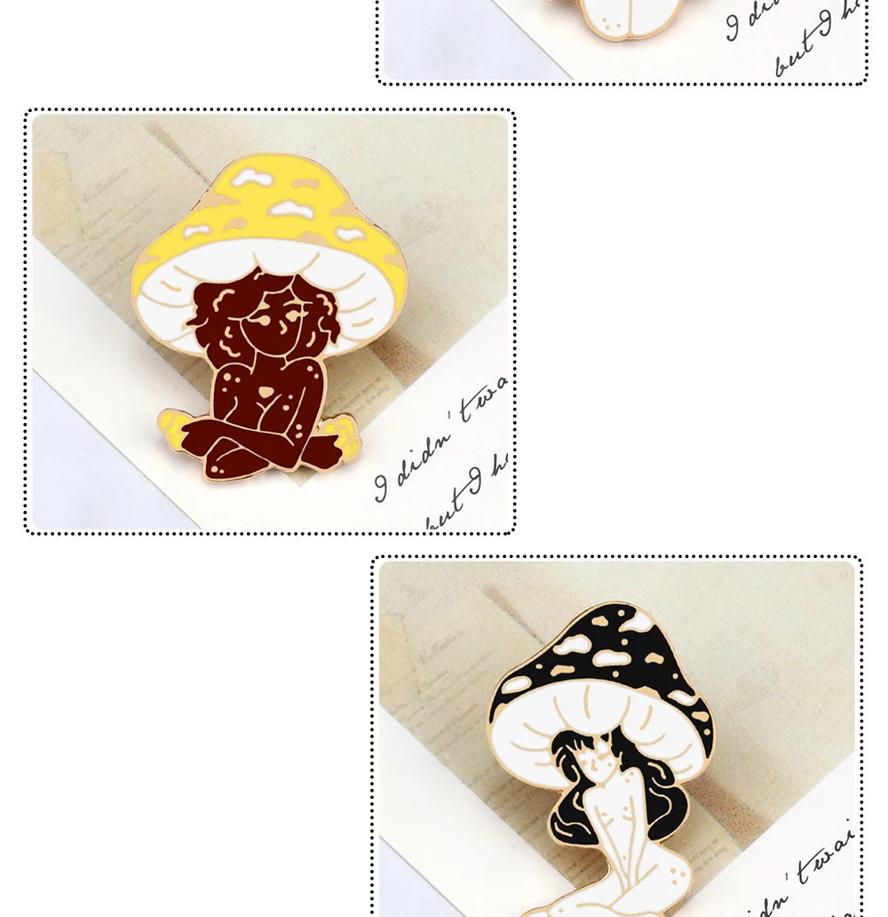 Mushroom Lady Theme Lapel Pins Art Girls and Plant Brooches Cartoon Funny Backpack Enamel Pin Woman Badges Fashion Jewelry Gifts